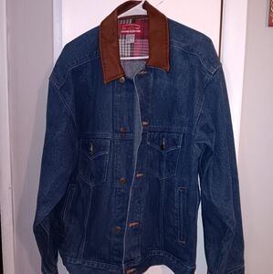 Vintage Marlboro Country Store Blue Jean Denim Jacket Leather Collar Size L